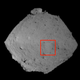 Wide-angle camera view showing the entire asteroid. The red frame corresponds to the photograph taken at an altitude of 1,000 meters (0.6 miles).